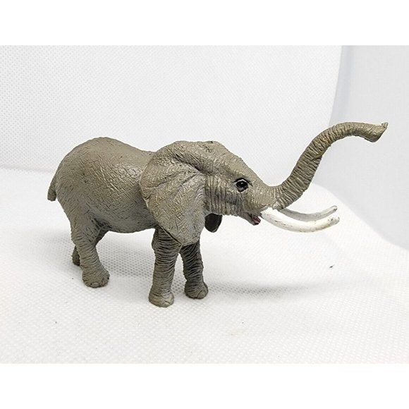 Vintage Hard Plastic Miniature Elephant Realistic Figurine With Husk - Picture 1 of 11